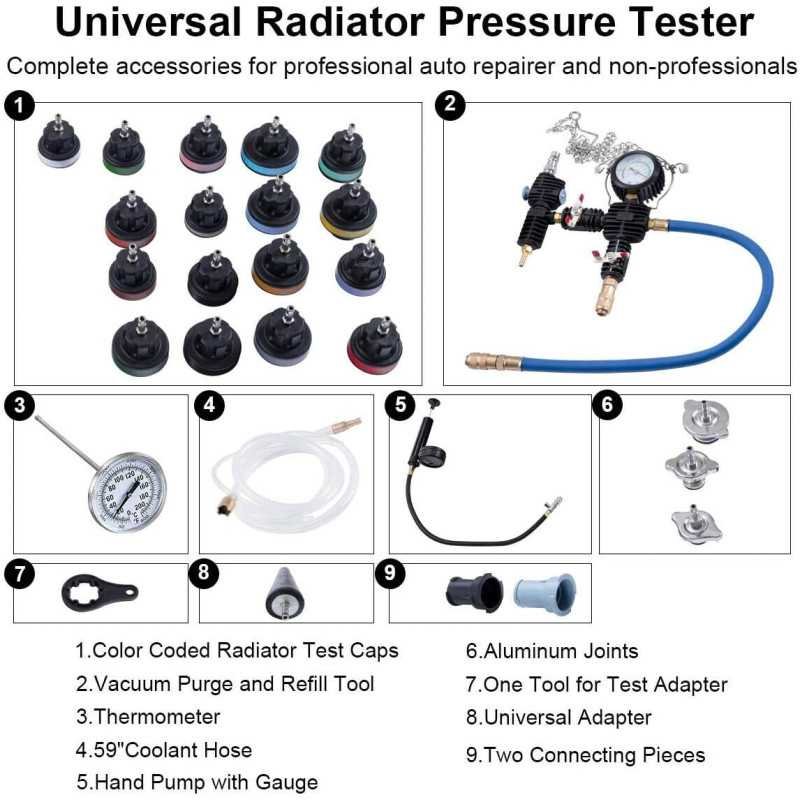 thumbnail image 2 of DPTOOL 28-Piece Radiator Pressure Tester Kit - Vacuum-Type Cooling System Refill & Leak Diagnostic Tool 2 of 3