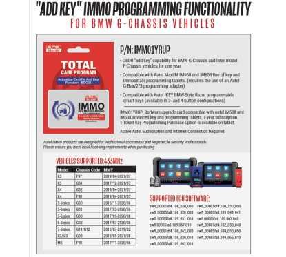 Add key Autel BMW G-Series and F Series BCM2 Vehicles Key Programming Add-on one year subscription