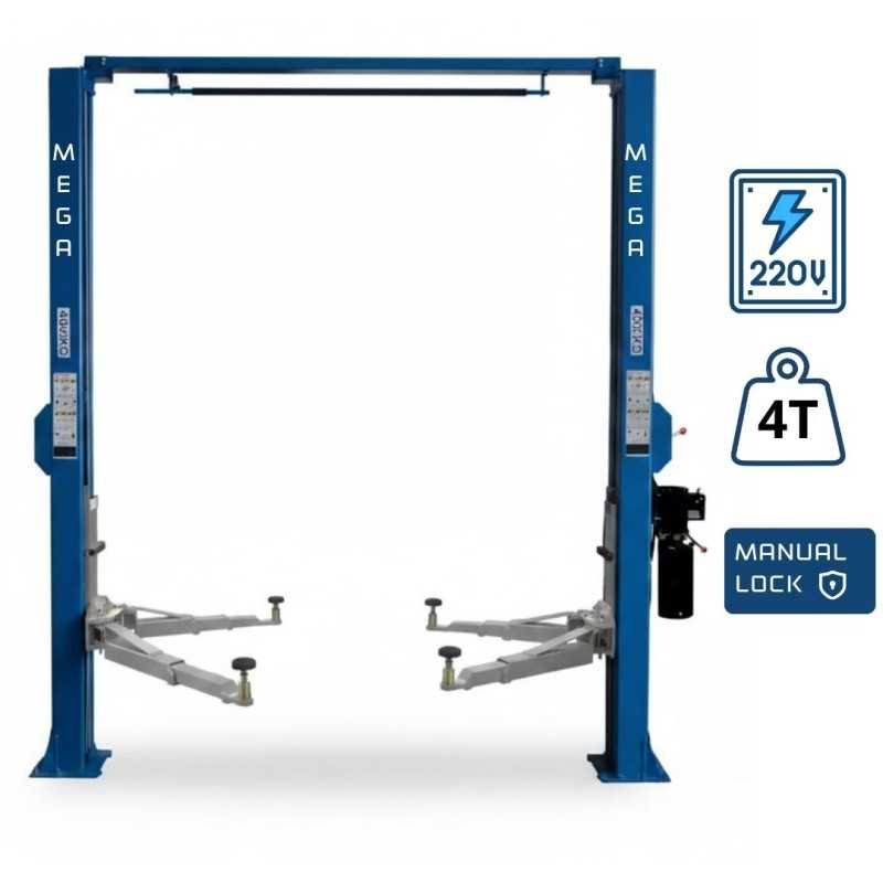 Two Post Lift 220V 4Ton - MANUAL LOCK - BLUE