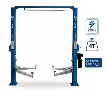 Two Post Lift 220V 4Ton - MANUAL LOCK - BLUE