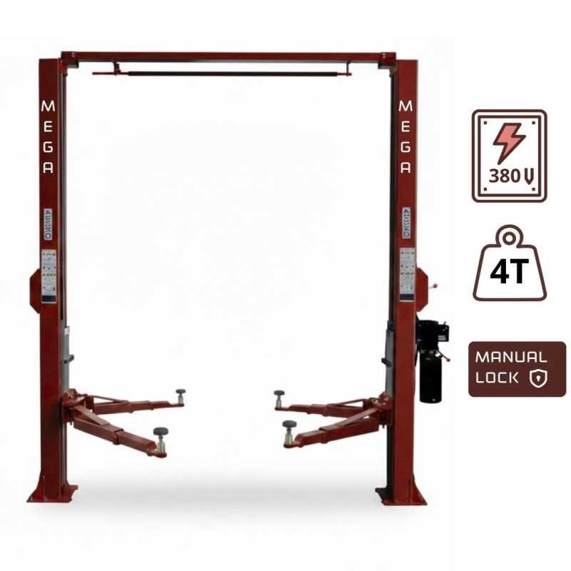 TWO POST LIFT 4 TON 380V - MANUAL LOCK - RED