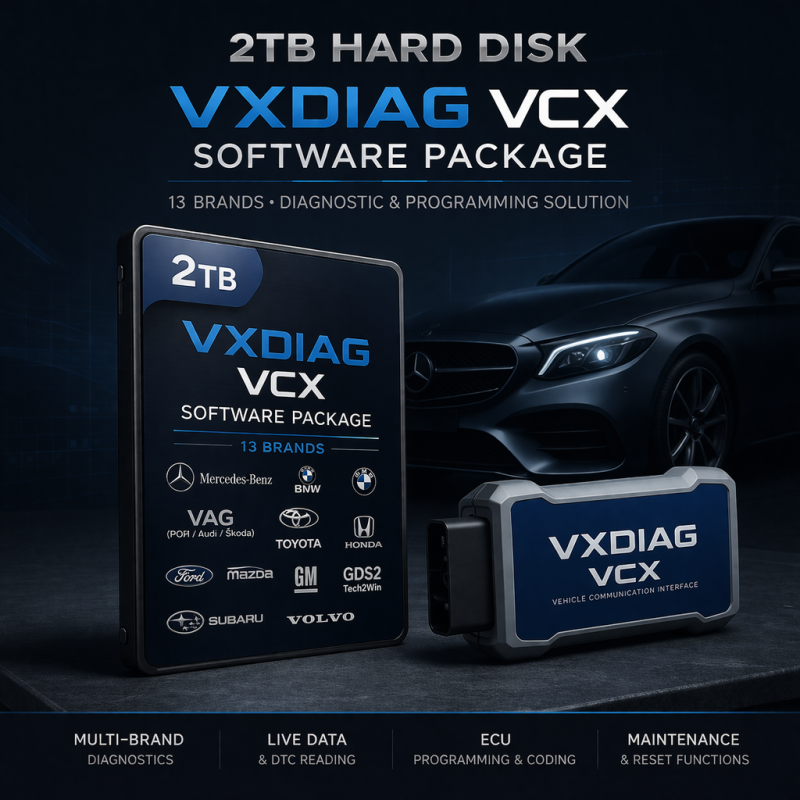 هارد ديسك 2 تيرابايت – باكج سوفت وير VXDIAG VCX (13 علامة تجارية)