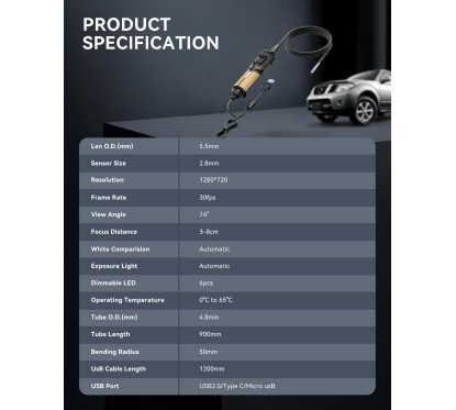 كاميرا الفحص THINKCAR TES102 Endoscope Camera مع إضاءة – منظار HD مقاوم للماء IP67