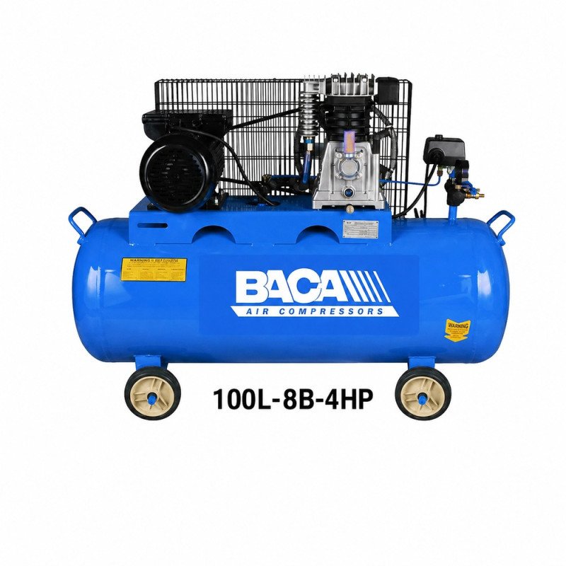 The BACA RA‑100L‑8B‑4HP ضاغط هواء صناعي – موديل 2‑Head بسعة 100 لتر وقدرة 10HP