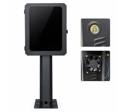 EV Charger Pedestal with Enclosure – Black Steel Charging Station Stand